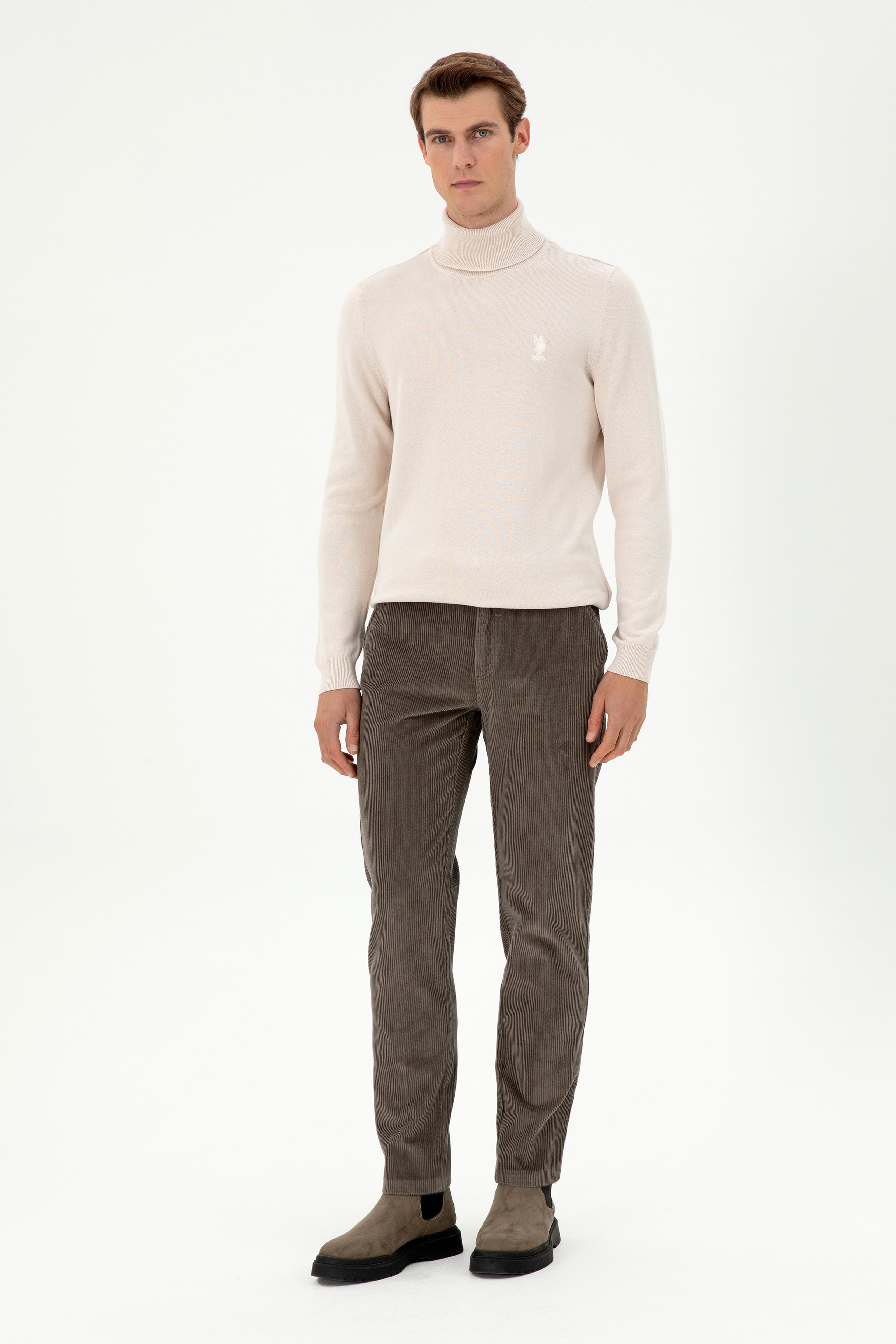 Erkek Regular Fit Vizon Kanvas Pantolon