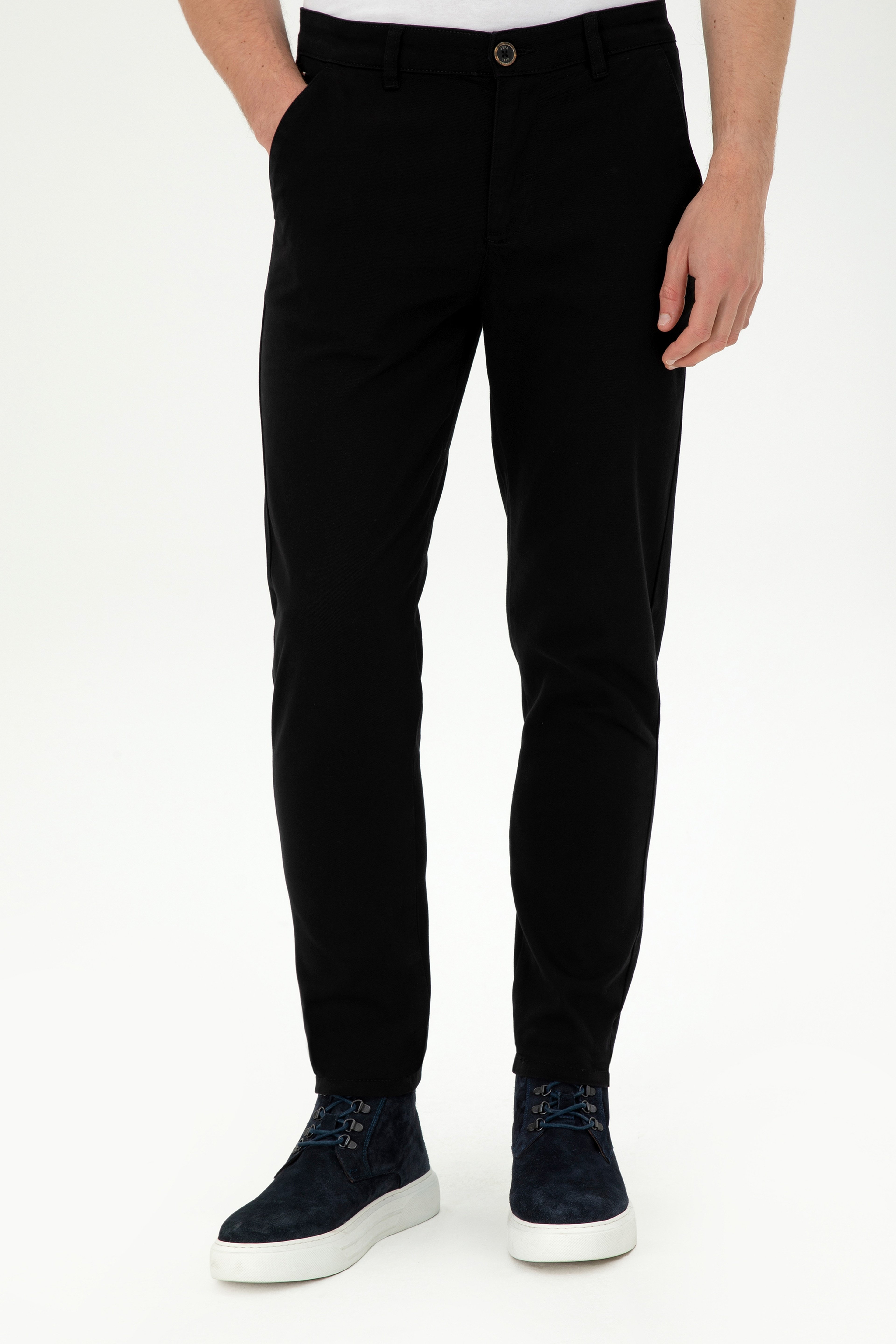 Erkek Slim Fit Siyah Kanvas Pantolon
