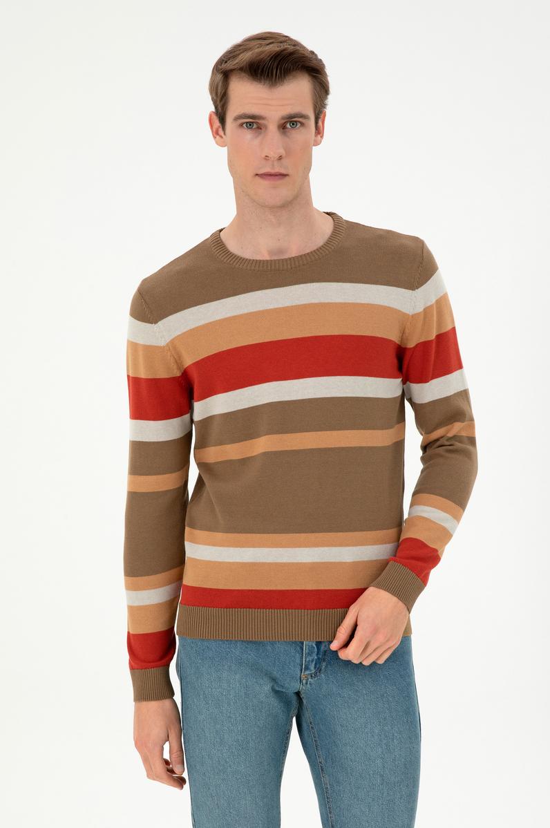 Erkek Regular Fit Bisiklet Yaka Haki Kazak