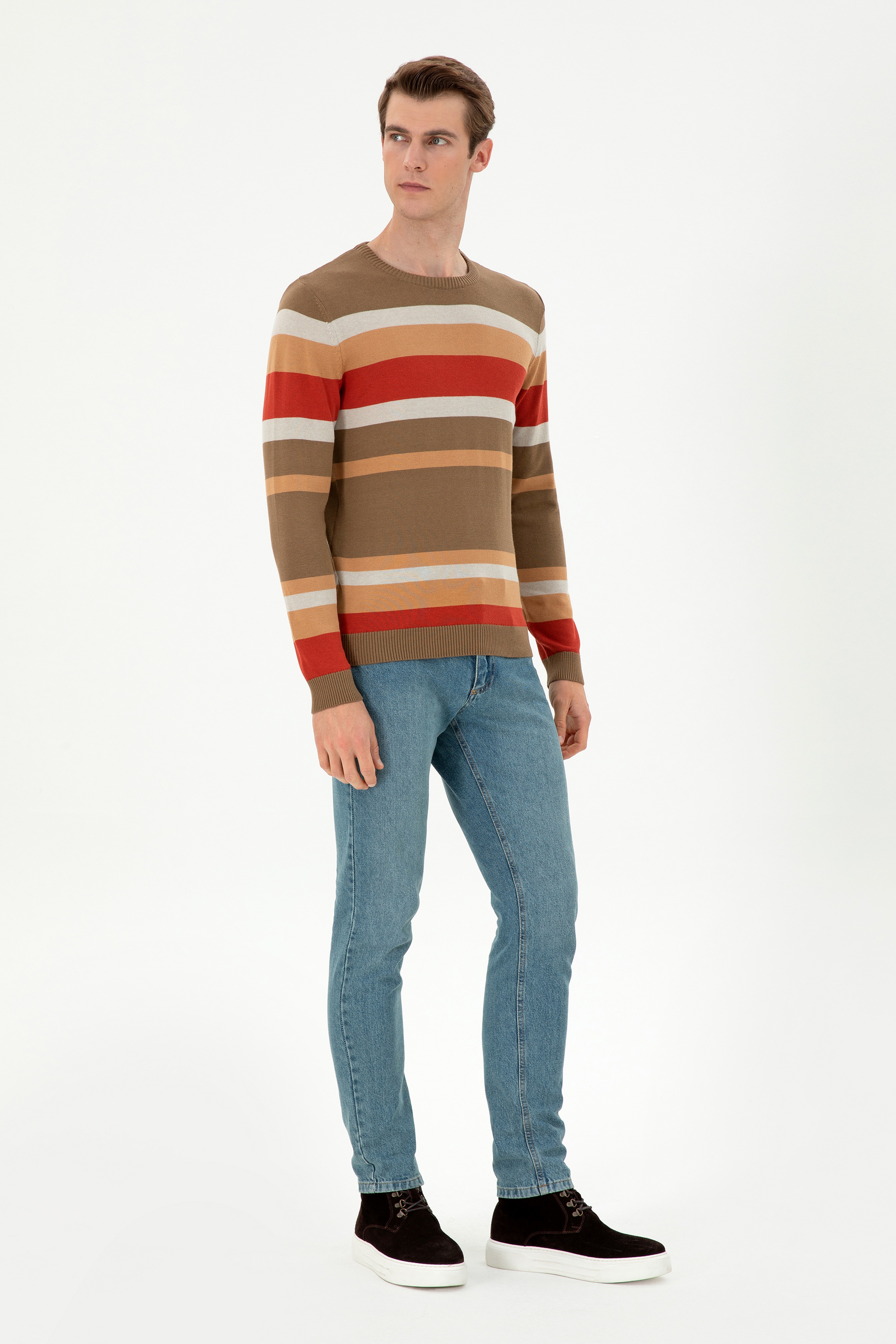 Erkek Regular Fit Bisiklet Yaka Haki Kazak - Image 4