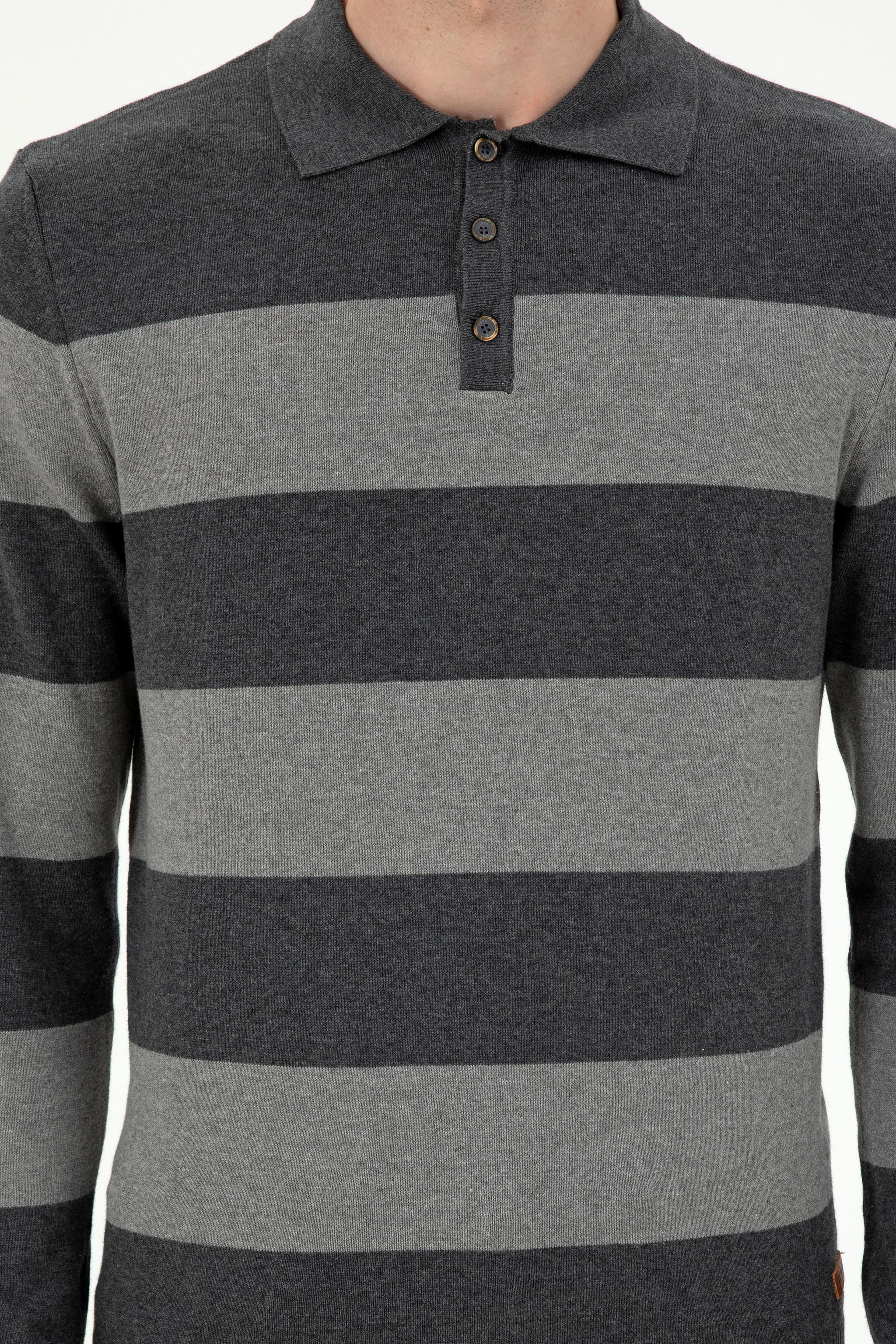 Erkek Regular Fit Polo Yaka Antrasit Melanj Kazak - Image 6