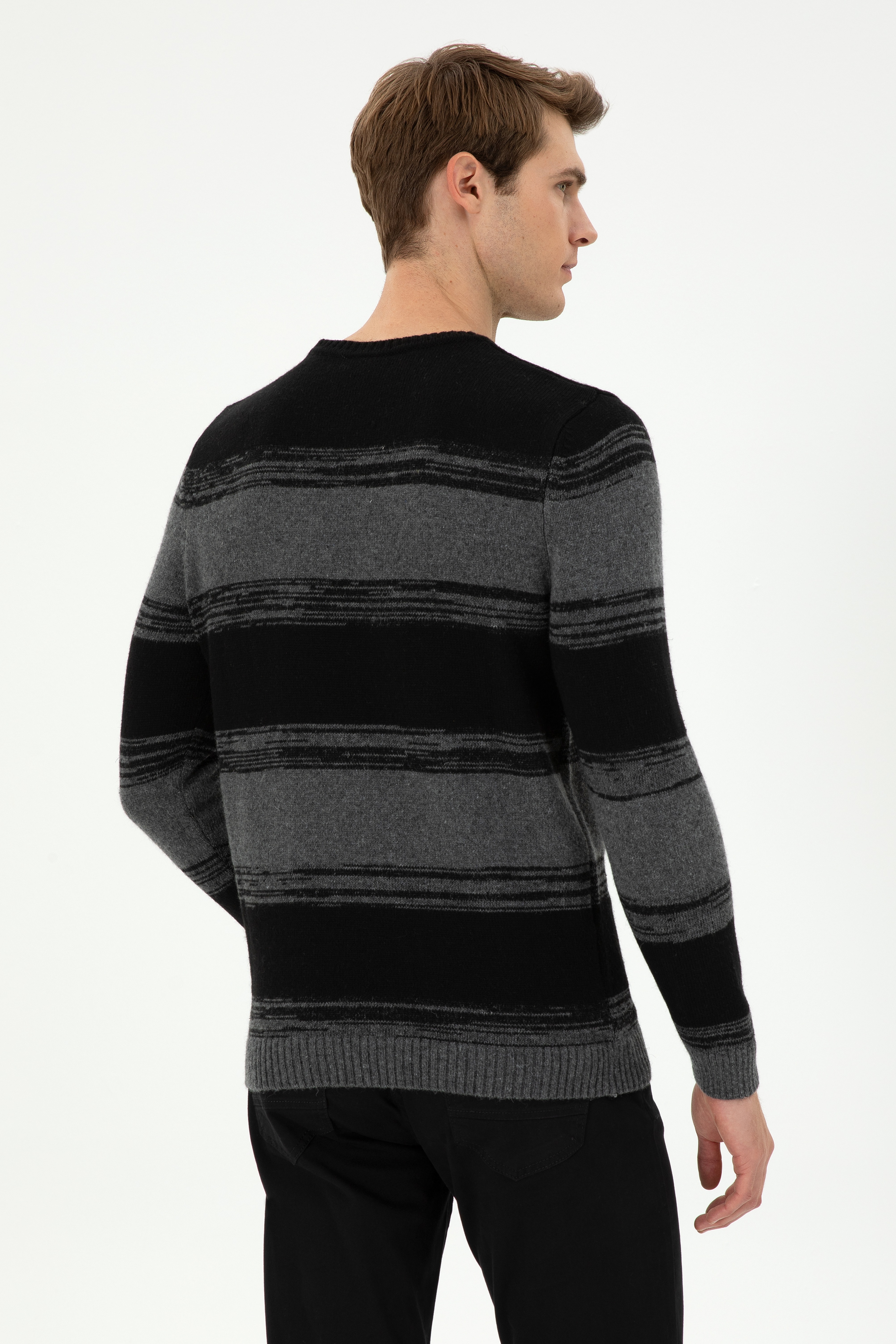Erkek Slim Fit Bisiklet Yaka Antrasit Melanj Kazak