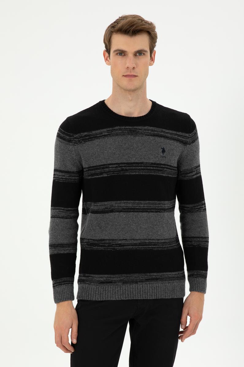 Erkek Slim Fit Bisiklet Yaka Antrasit Melanj Kazak