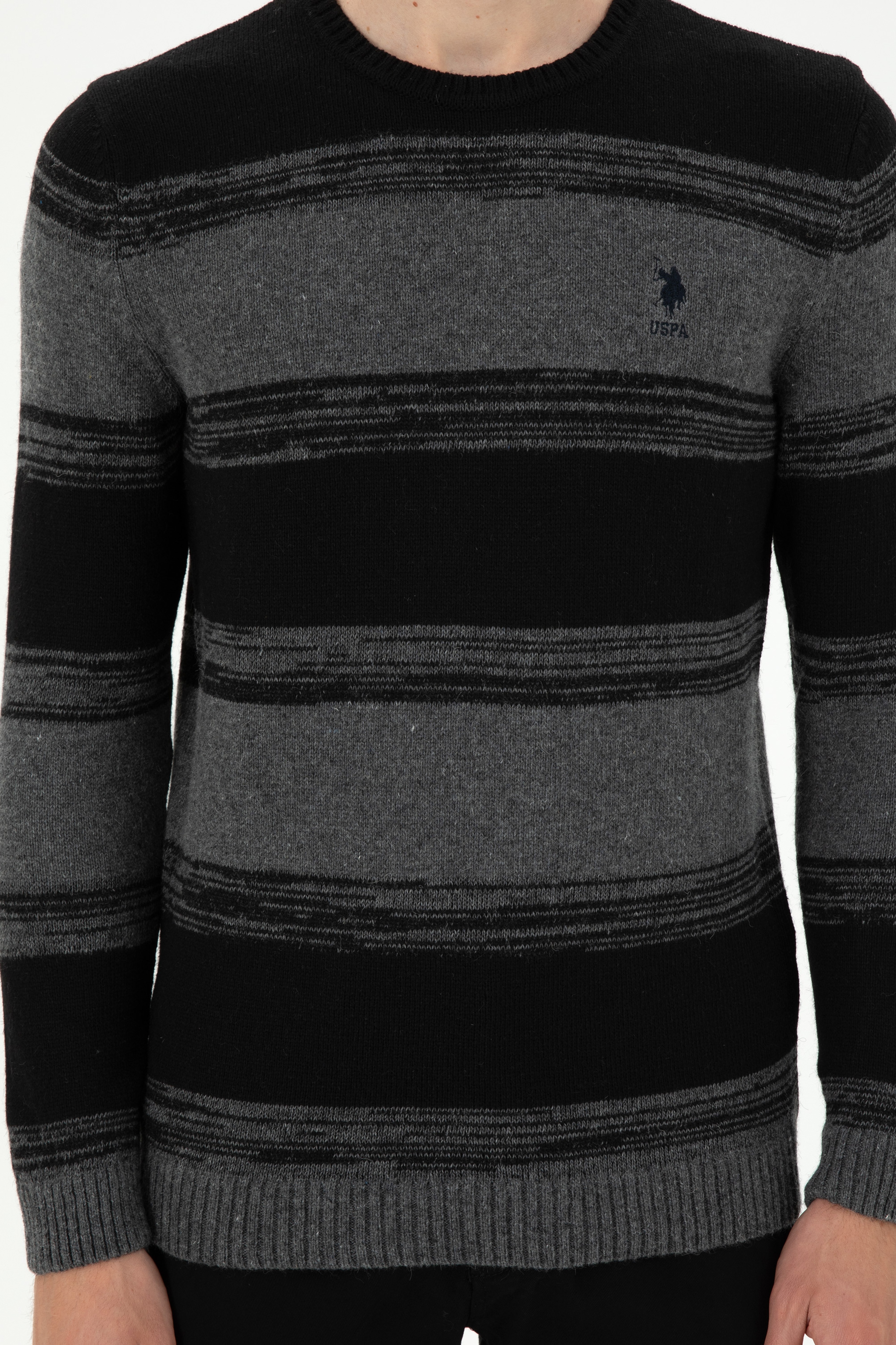Erkek Slim Fit Bisiklet Yaka Antrasit Melanj Kazak