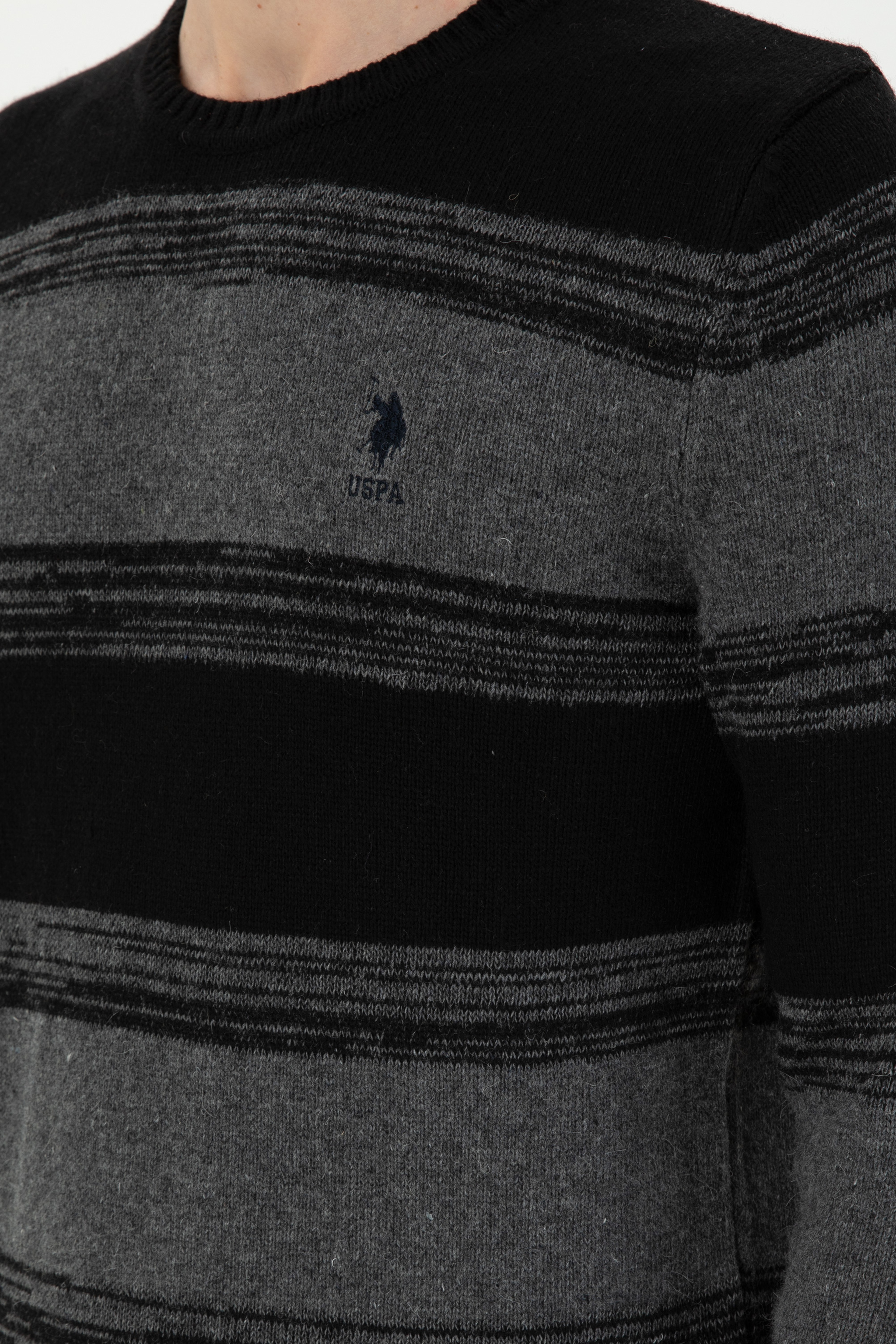 Erkek Slim Fit Bisiklet Yaka Antrasit Melanj Kazak - Image 7
