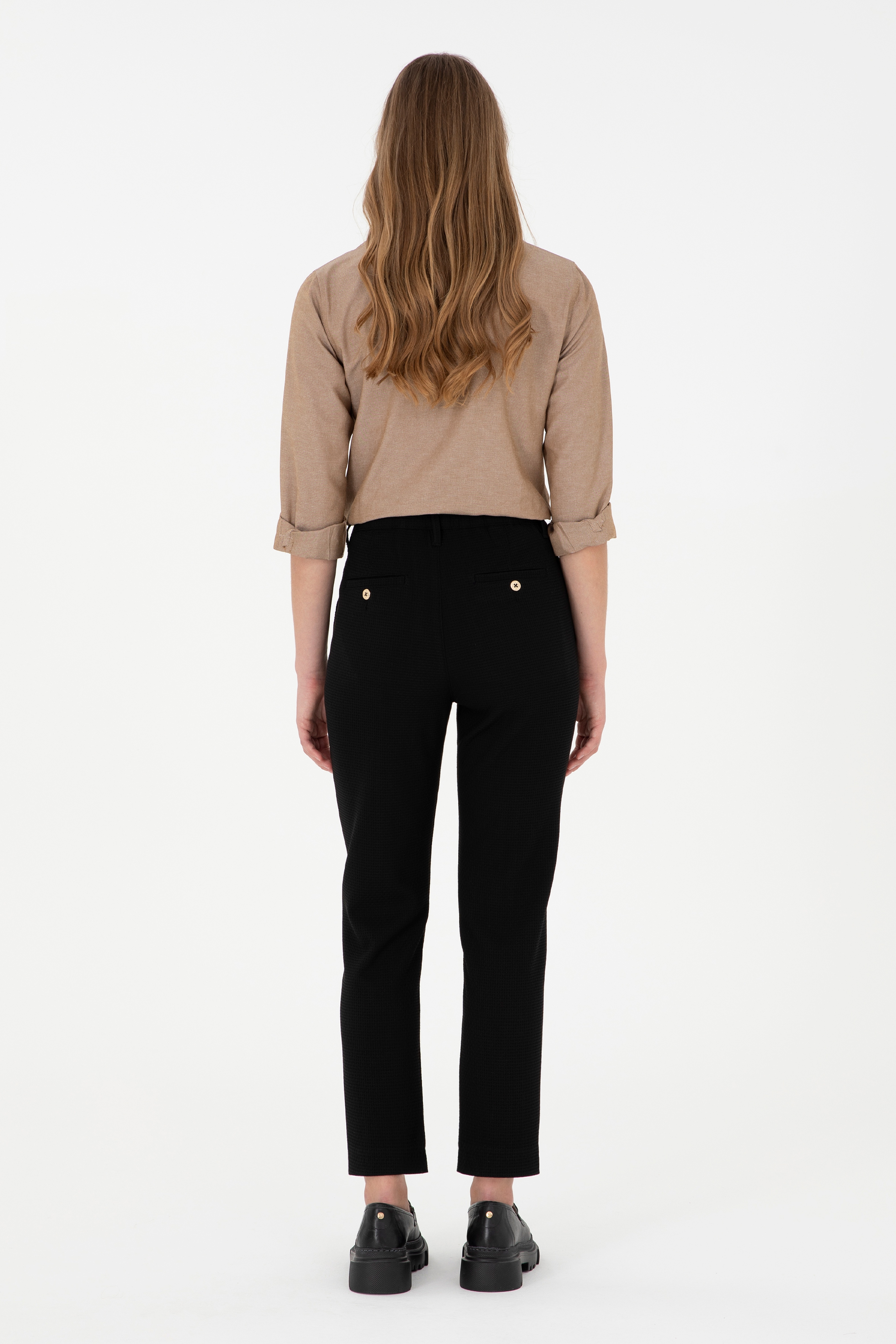 Kadın Siyah Carrot Hight Waist Fit Kanvas Pantolon