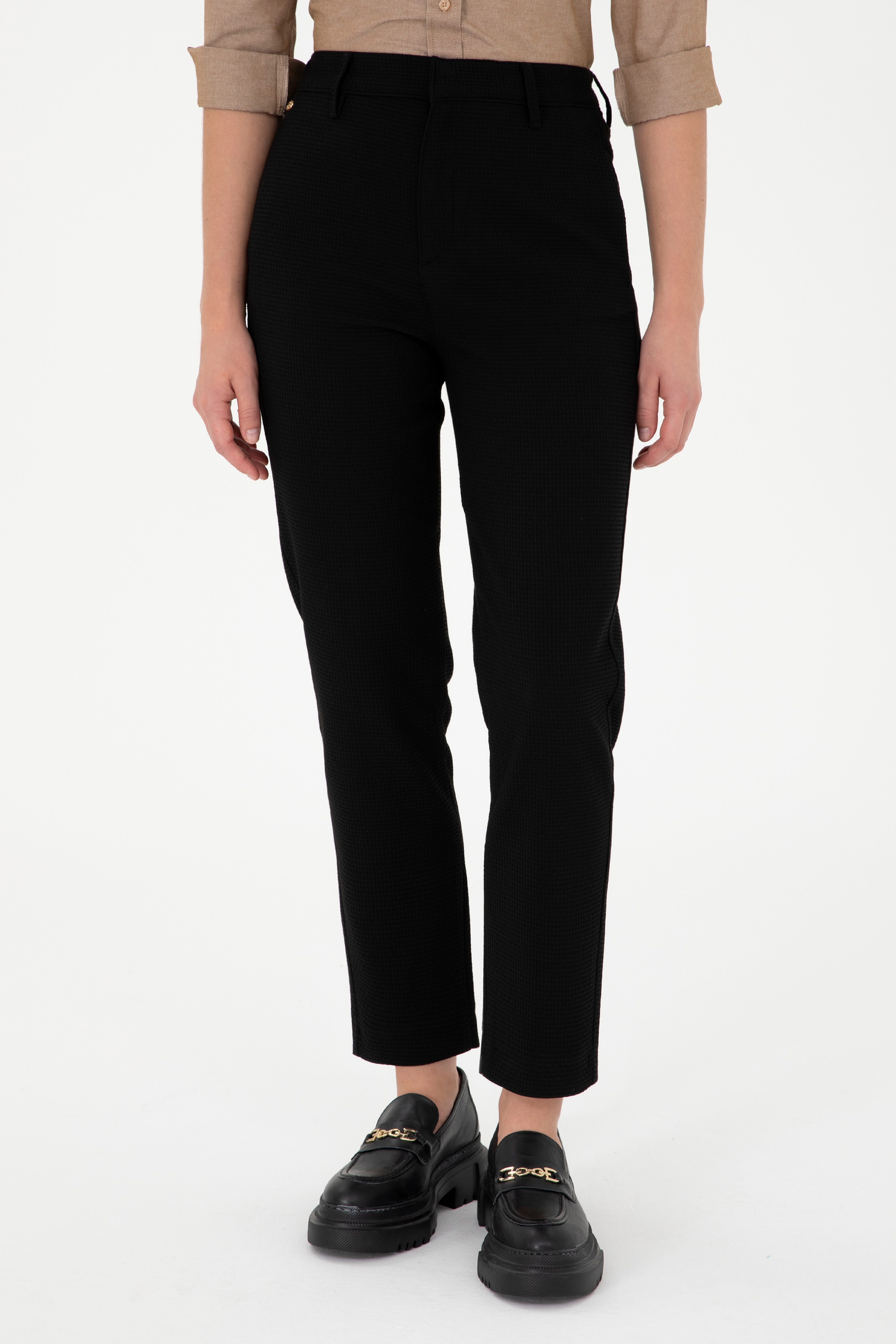Kadın Siyah Carrot Hight Waist Fit Kanvas Pantolon