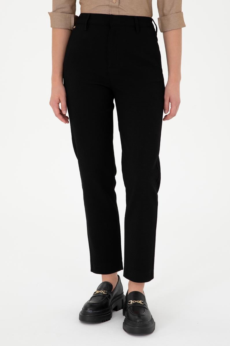 Kadın Siyah Carrot Hight Waist Fit Kanvas Pantolon