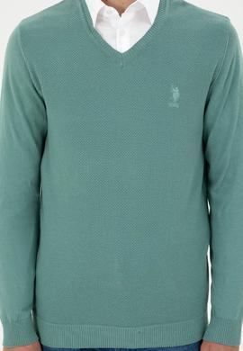 Erkek Slim Fit V Yaka Mint Basic Kazak - 50288886078