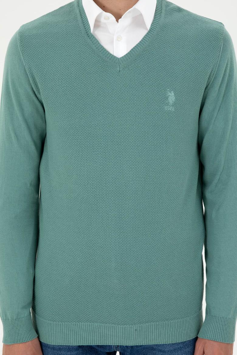 Erkek Slim Fit V Yaka Mint Basic Kazak - 50288886078