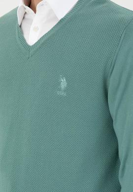 Erkek Slim Fit V Yaka Mint Basic Kazak - 50288886078