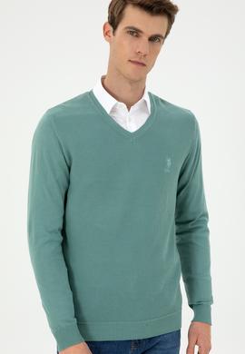 Erkek Slim Fit V Yaka Mint Basic Kazak - 50288886078