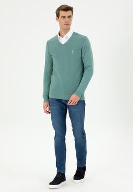 Erkek Slim Fit V Yaka Mint Basic Kazak - 50288886078