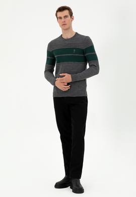 Erkek Slim Fit Bisiklet Yaka Antrasit Melanj Kazak - 50293041016