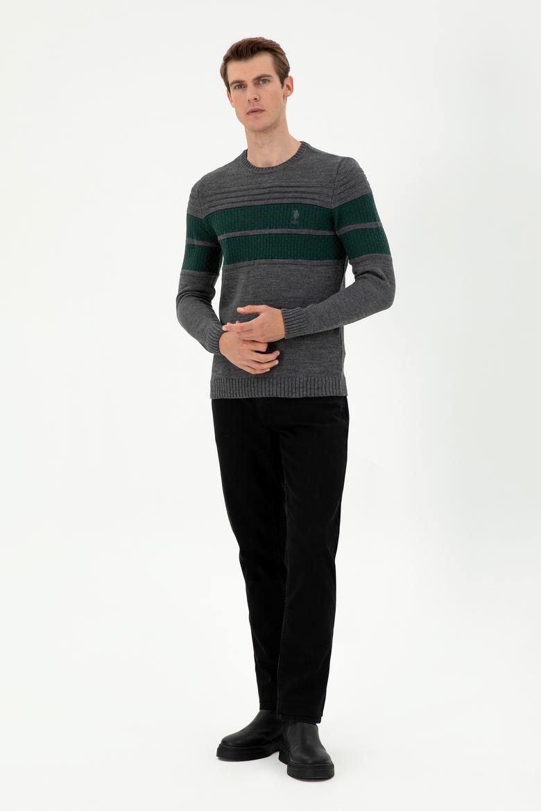 Erkek Slim Fit Bisiklet Yaka Antrasit Melanj Kazak - 50293041016