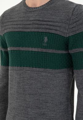 Erkek Slim Fit Bisiklet Yaka Antrasit Melanj Kazak - 50293041016