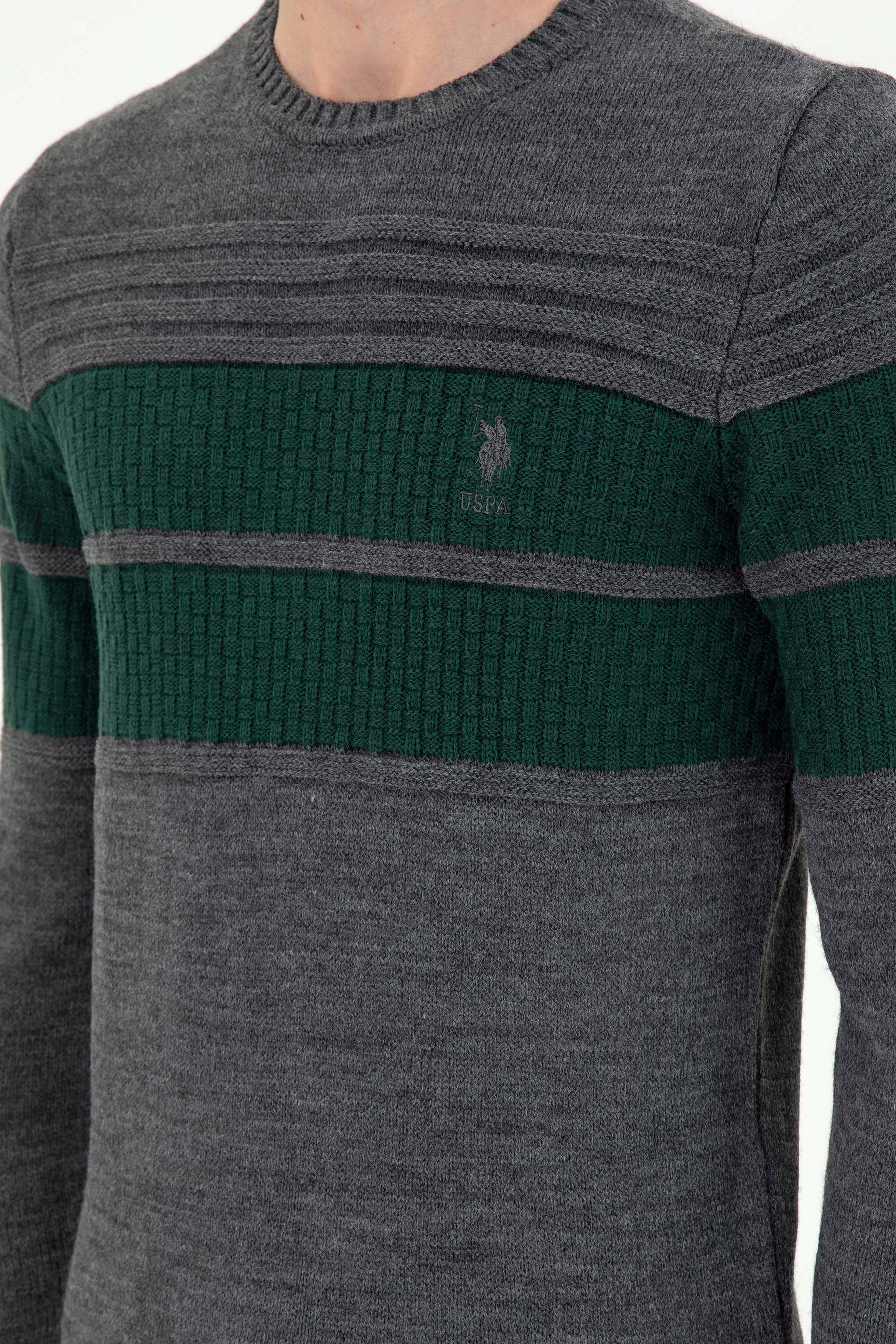 Erkek Slim Fit Bisiklet Yaka Antrasit Melanj Kazak