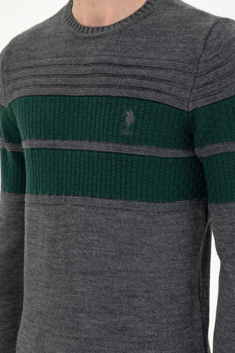 Erkek Slim Fit Bisiklet Yaka Antrasit Melanj Kazak - 50293041016