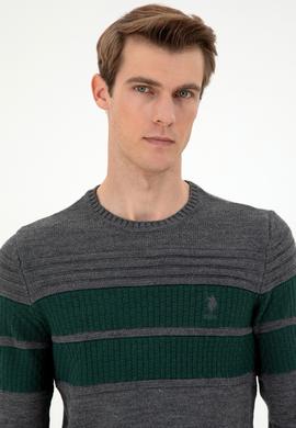 Erkek Slim Fit Bisiklet Yaka Antrasit Melanj Kazak - 50293041016