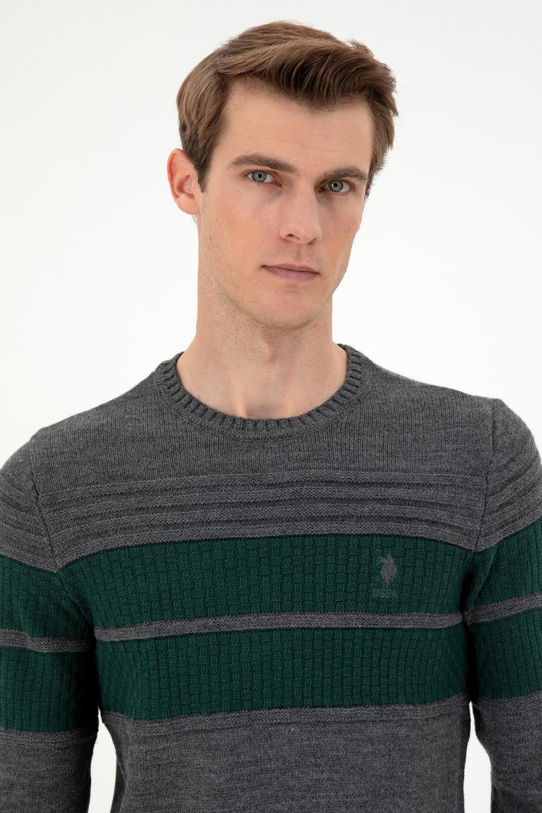 Erkek Slim Fit Bisiklet Yaka Antrasit Melanj Kazak - 50293041016