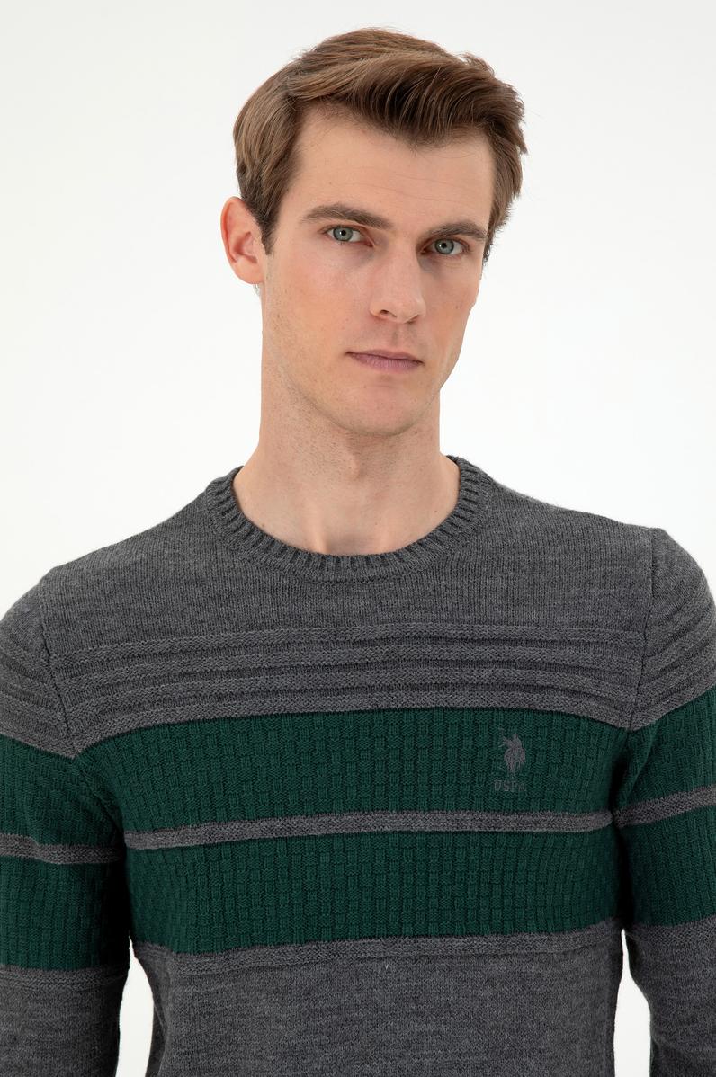 Erkek Slim Fit Bisiklet Yaka Antrasit Melanj Kazak