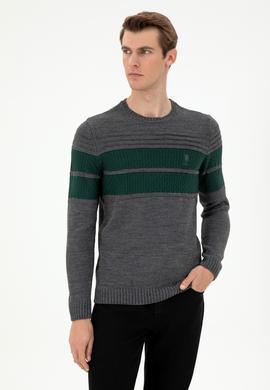 Erkek Slim Fit Bisiklet Yaka Antrasit Melanj Kazak - 50293041016