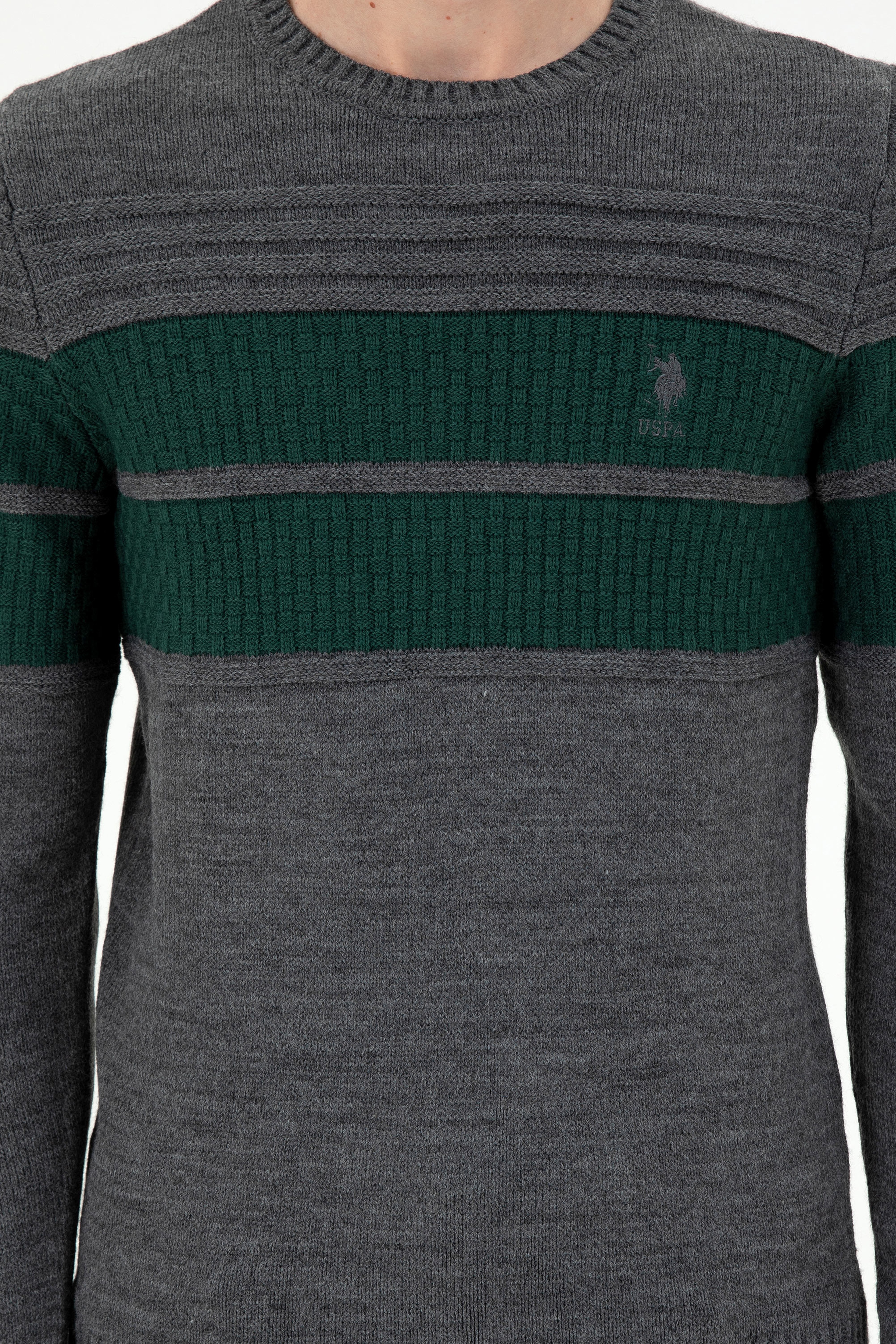 Erkek Slim Fit Bisiklet Yaka Antrasit Melanj Kazak
