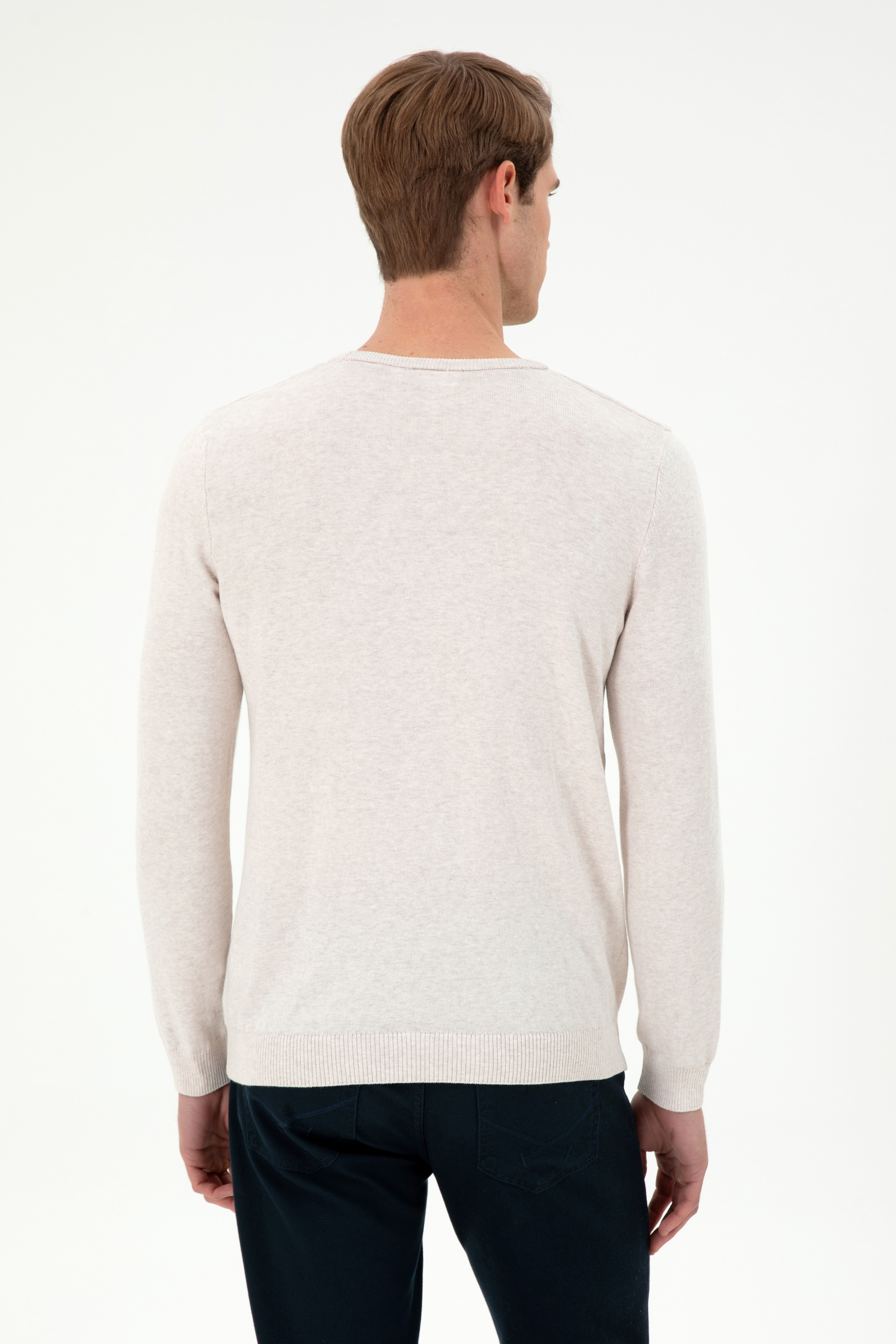 Erkek Slim Fit Bisiklet Yaka Taş Melanj Basic Kazak - Image 5