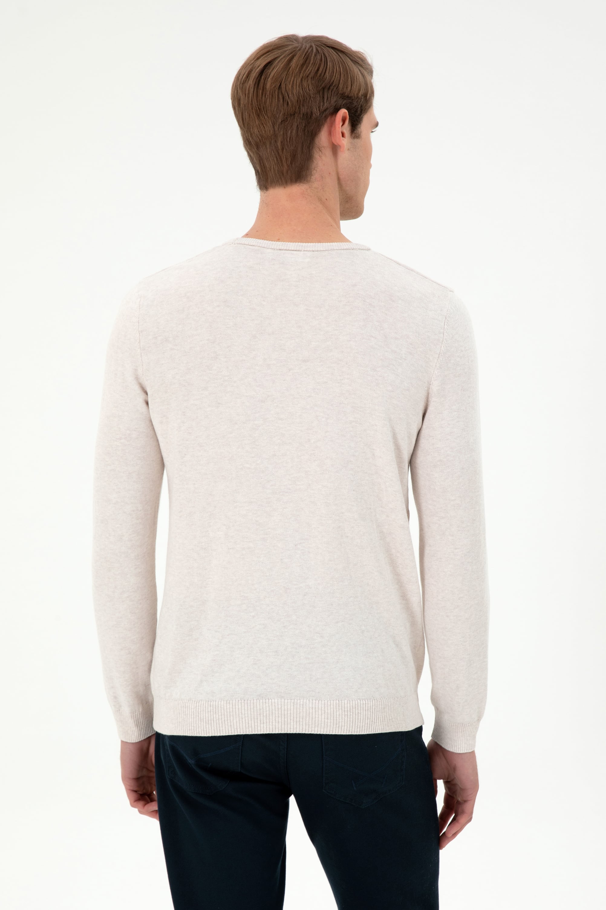 Erkek Slim Fit Bisiklet Yaka Taş Melanj Basic Kazak