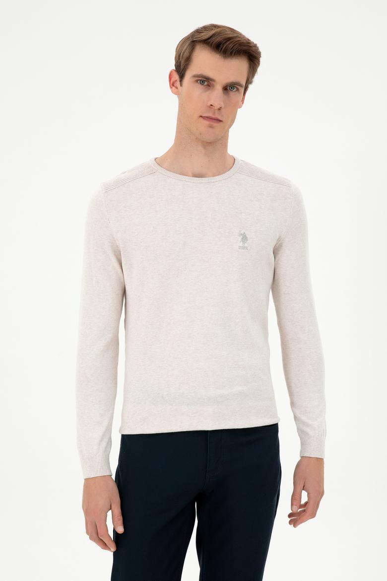 Erkek Slim Fit Bisiklet Yaka Taş Melanj Basic Kazak