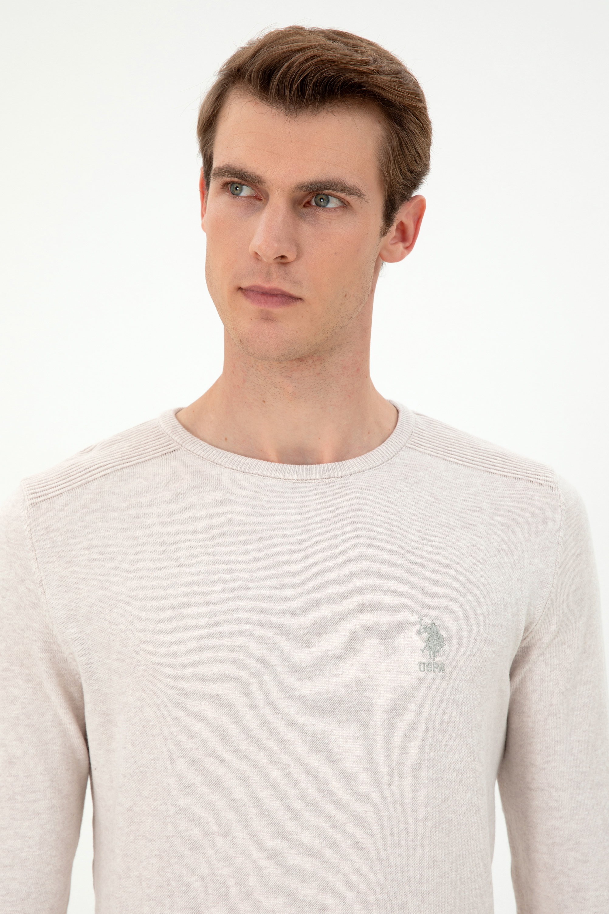 Erkek Slim Fit Bisiklet Yaka Taş Melanj Basic Kazak - Image 2