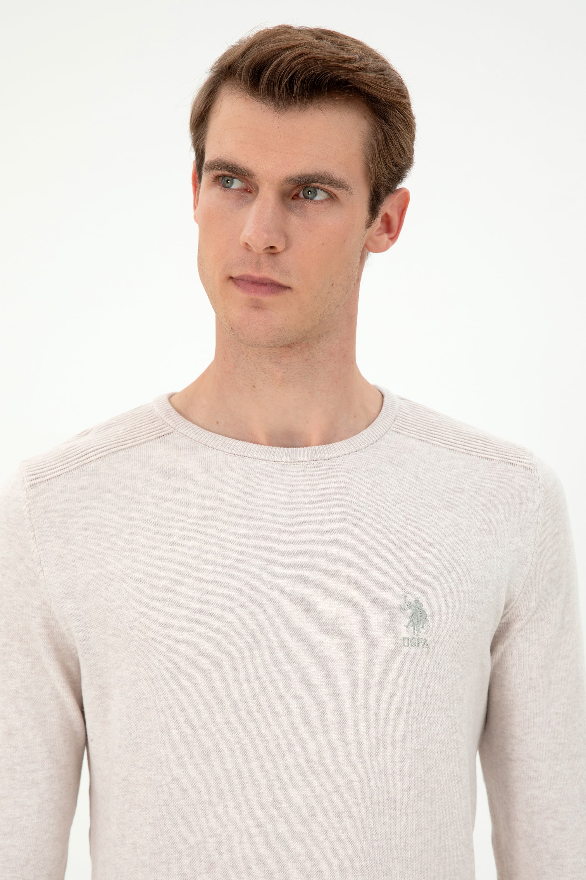 Erkek Slim Fit Bisiklet Yaka Taş Melanj Basic Kazak