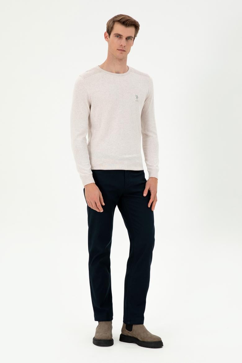 Erkek Slim Fit Bisiklet Yaka Taş Melanj Basic Kazak - 50288888001