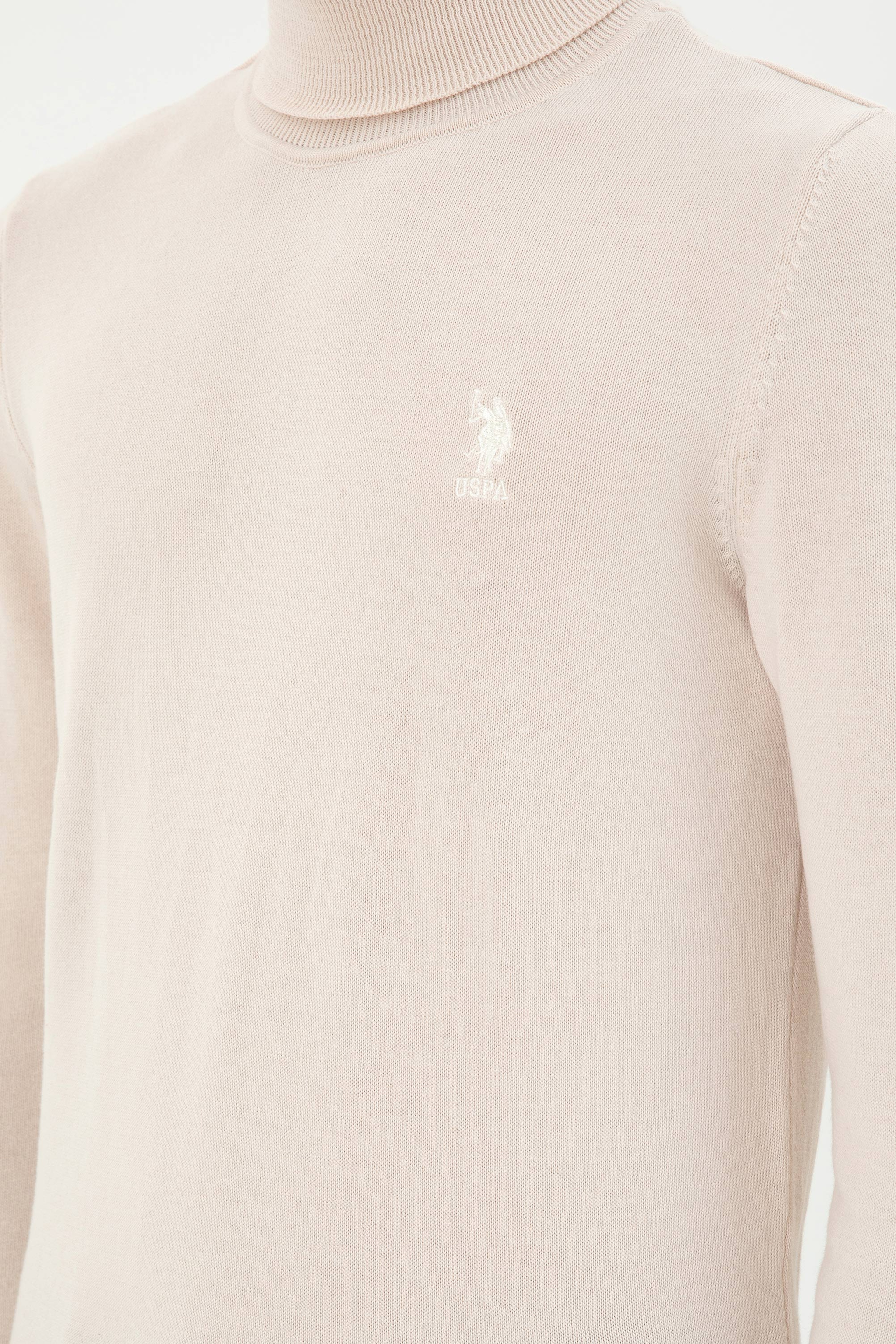 Erkek Slim Fit Boğazlı Yaka Krem Melanj Basic Kazak - Image 7