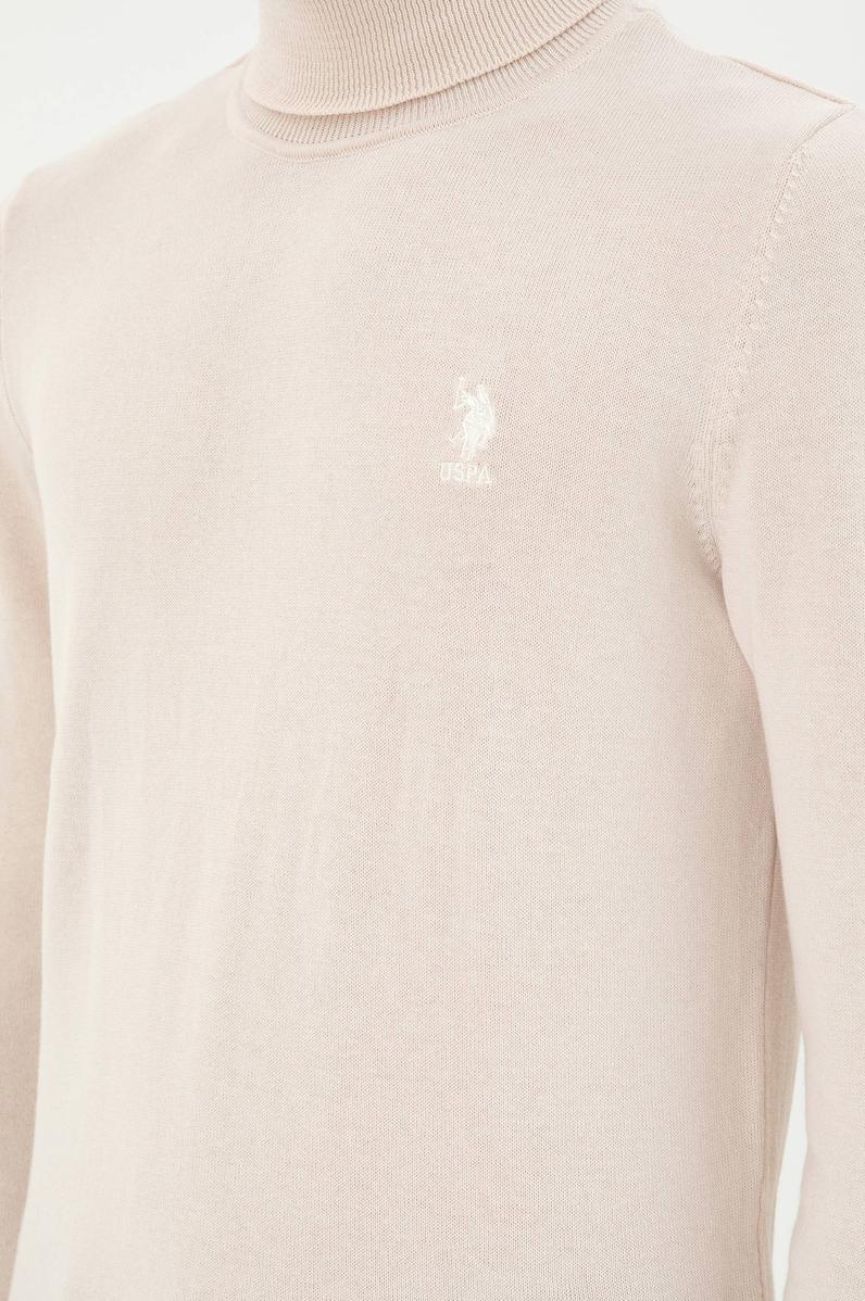 Erkek Slim Fit Boğazlı Yaka Krem Melanj Basic Kazak