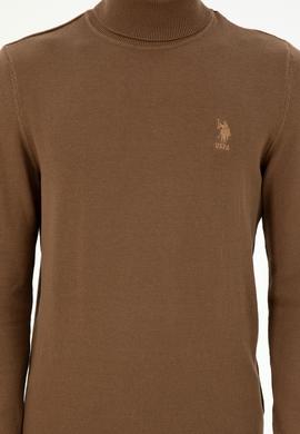 Erkek Slim Fit Boğazlı Yaka Haki Melanj Basic Kazak - 50288884114