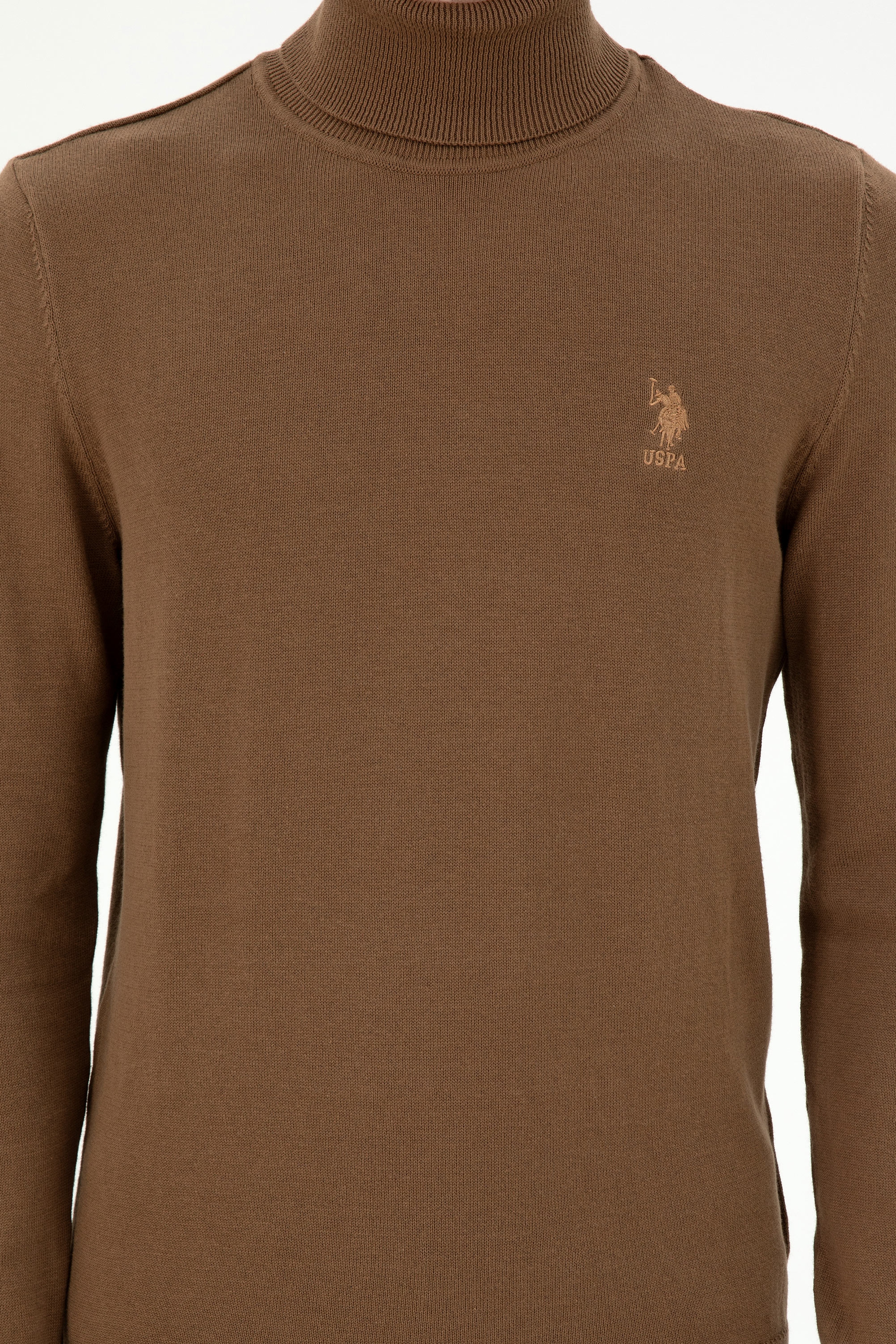 Erkek Slim Fit Boğazlı Yaka Haki Melanj Basic Kazak - Image 6