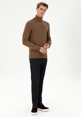 Erkek Slim Fit Boğazlı Yaka Haki Melanj Basic Kazak - 50288884114