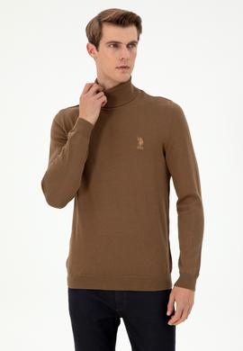 Erkek Slim Fit Boğazlı Yaka Haki Melanj Basic Kazak - 50288884114