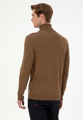 Erkek Slim Fit Boğazlı Yaka Haki Melanj Basic Kazak - 50288884114