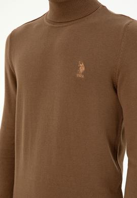 Erkek Slim Fit Boğazlı Yaka Haki Melanj Basic Kazak - 50288884114