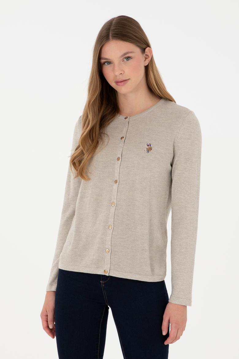 Kadın Taş Melanj Basic Triko Hırka