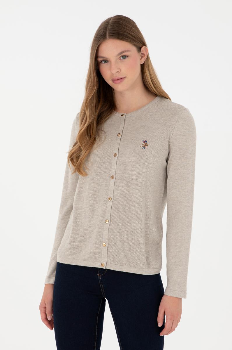 Kadın Taş Melanj Basic Triko Hırka