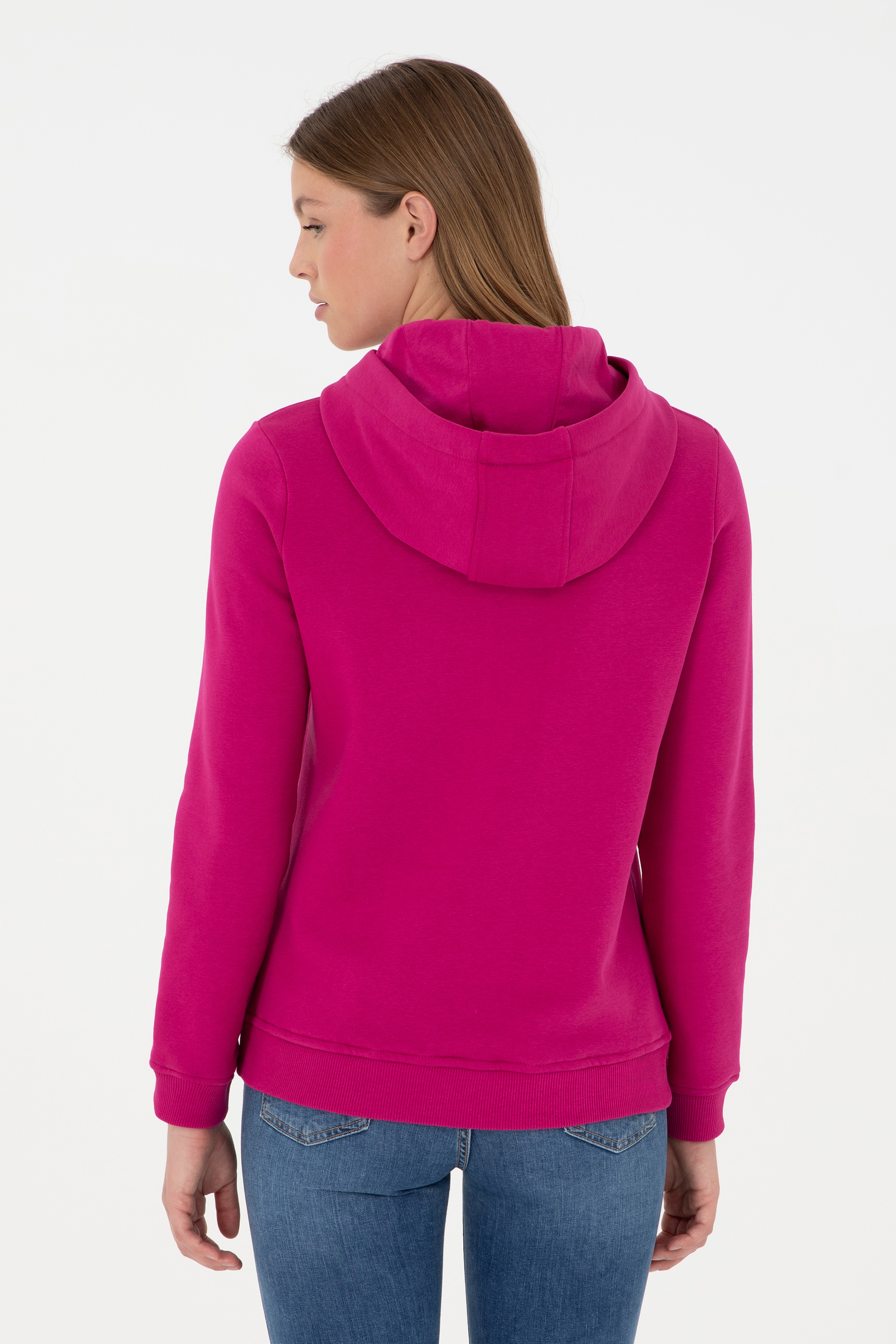 Kadın Fuşya Basic Kapüşonlu Sweatshirt