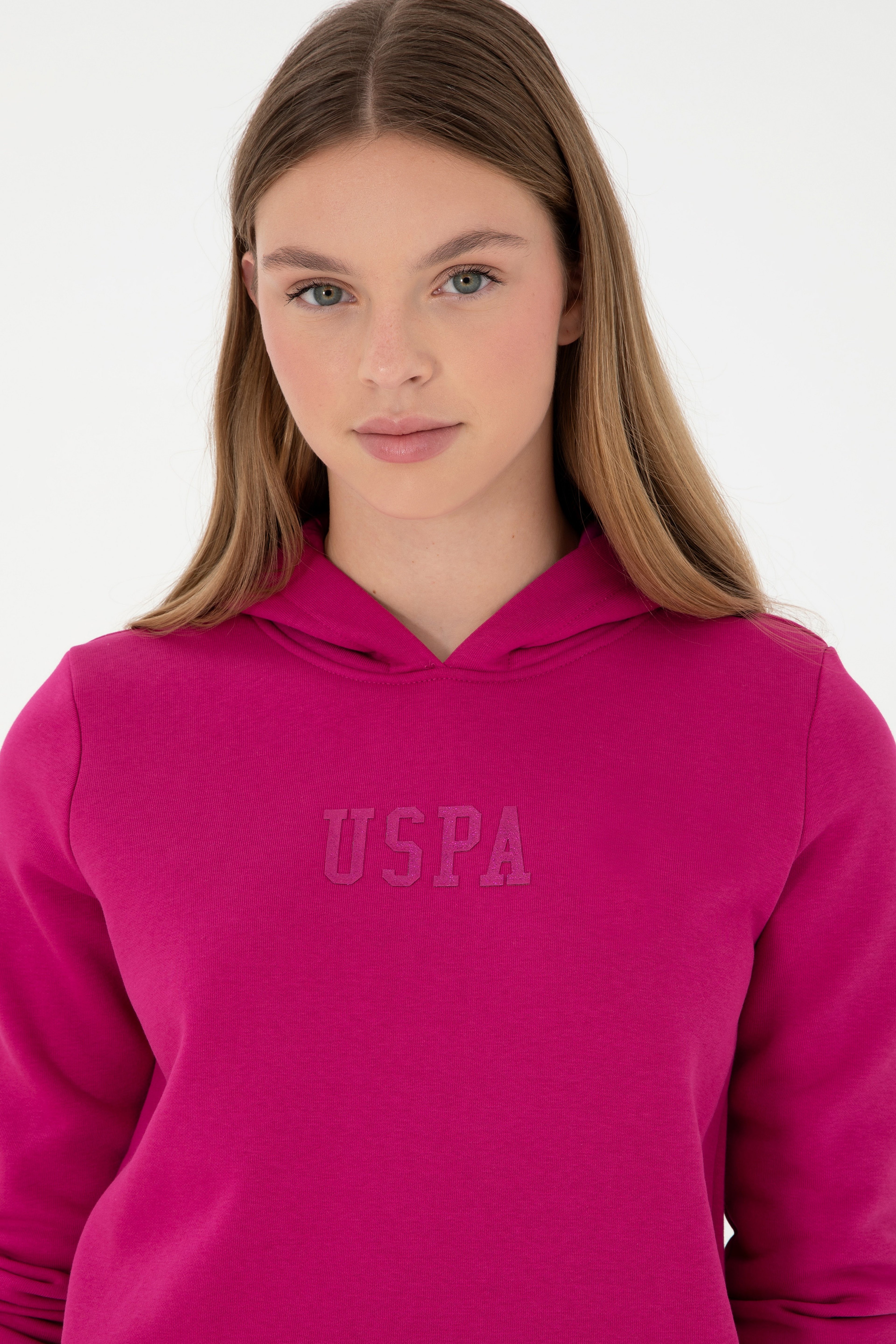 Kadın Fuşya Basic Kapüşonlu Sweatshirt - Image 2