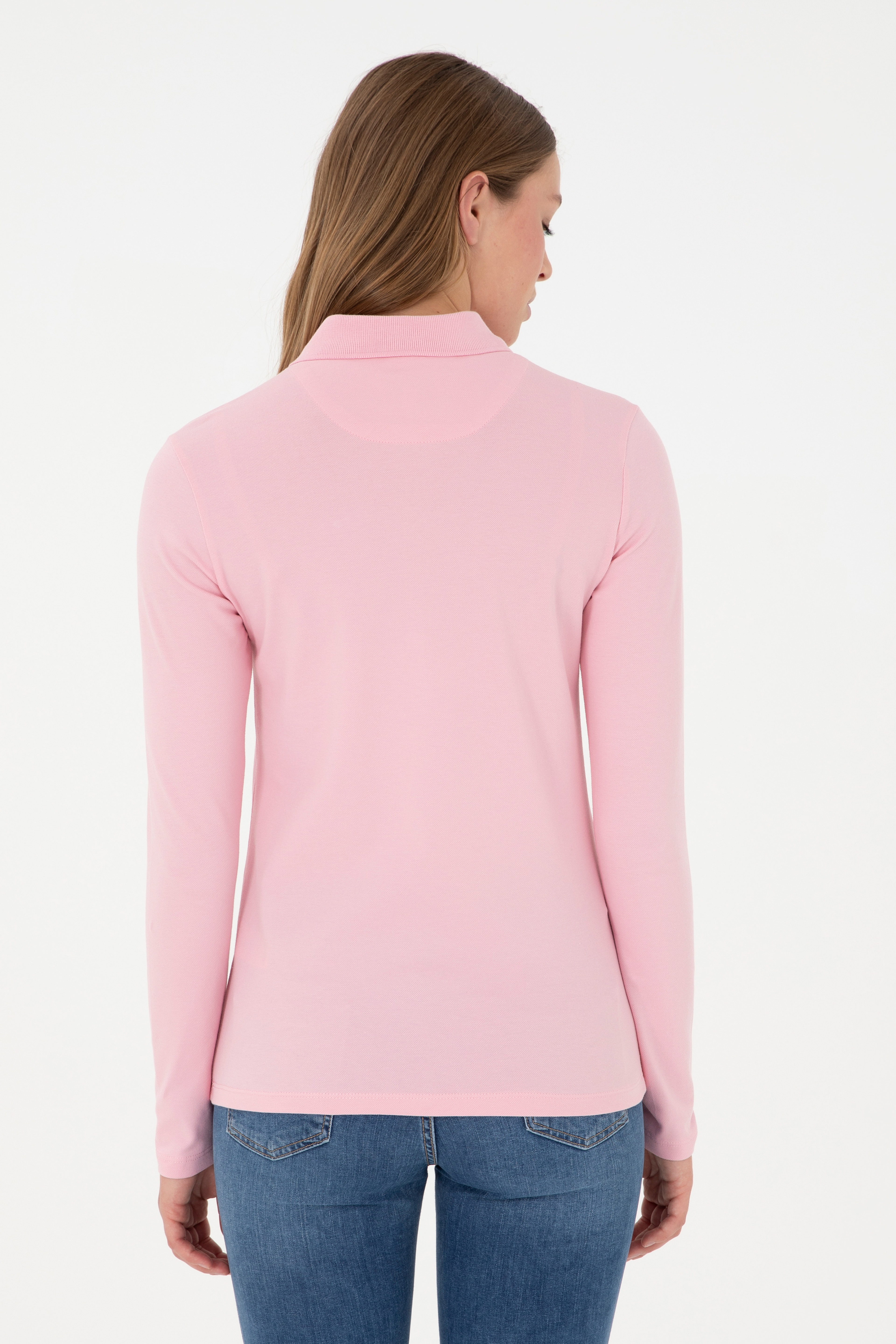 Kadın Pudra Basic Polo Yaka Sweatshirt - Image 5