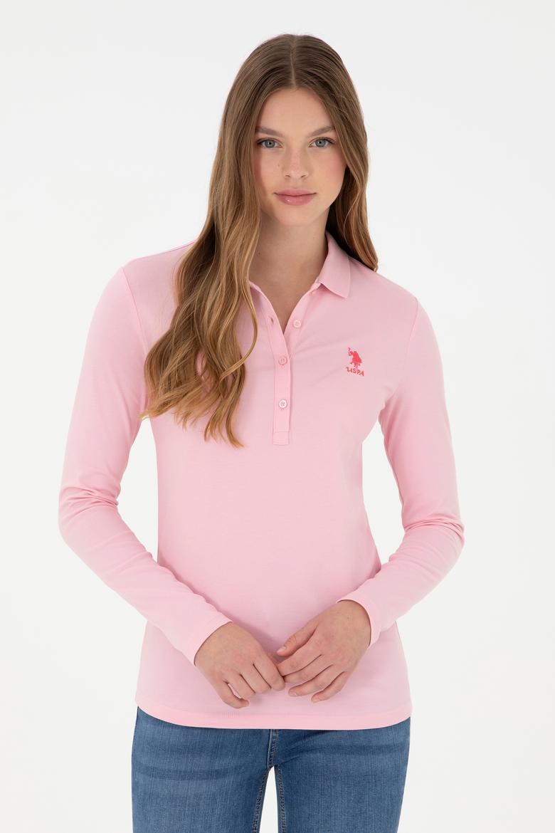 Kadın Pudra Basic Polo Yaka Sweatshirt