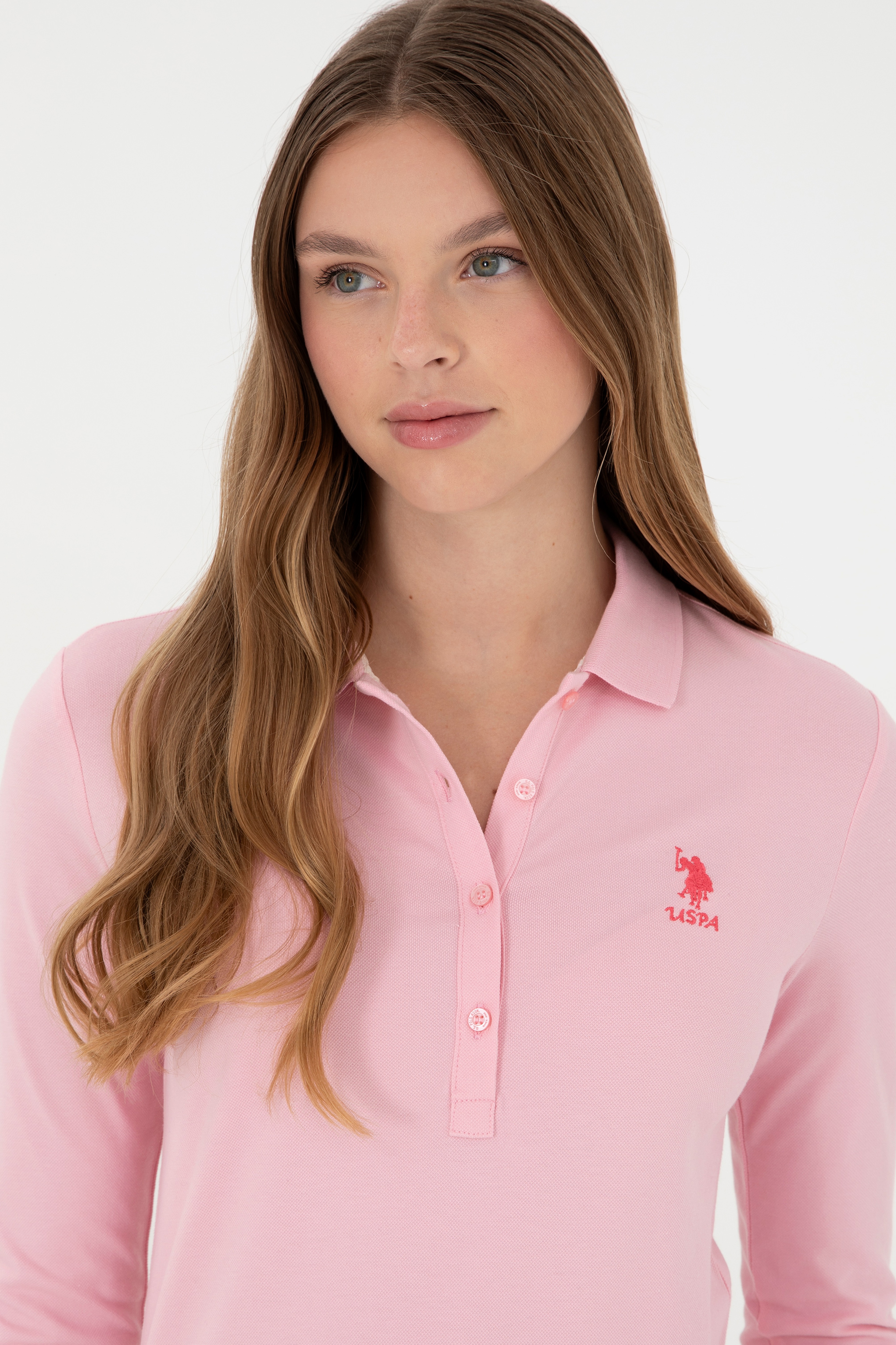 Kadın Pudra Basic Polo Yaka Sweatshirt