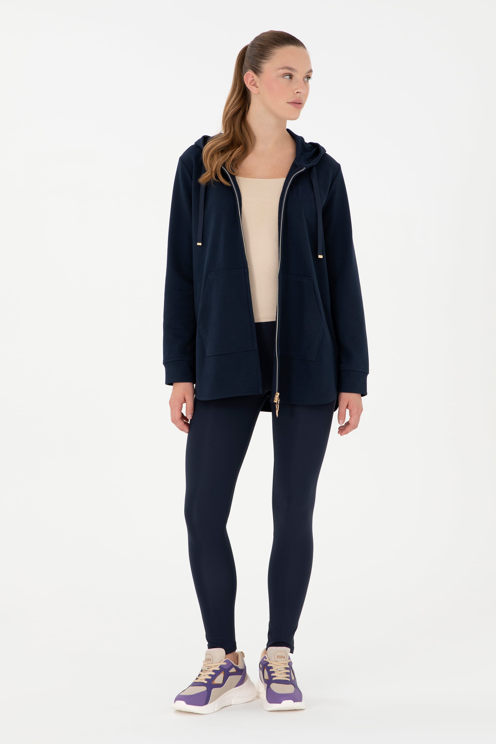 Kadın Lacivert Kapüşonlu Sweatshirt - Image 4