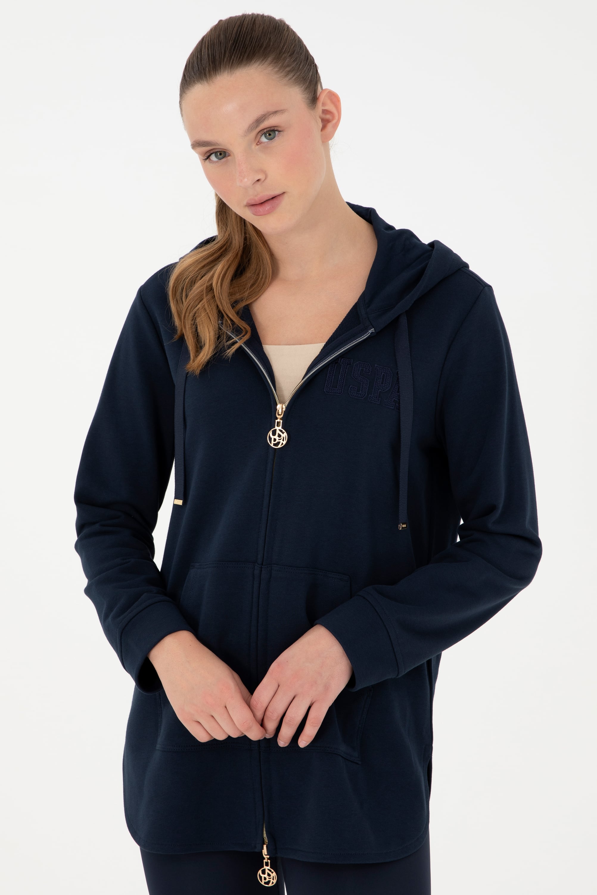 Kadın Lacivert Kapüşonlu Sweatshirt - Image 2